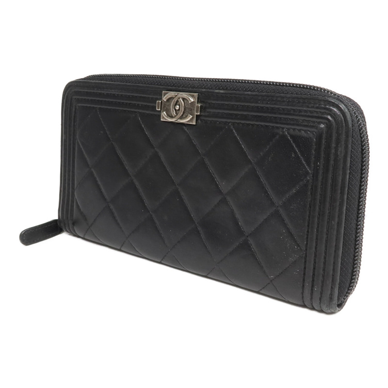 CHANEL 羊皮皮革Boy Long Wallet銀扣長錢包-2