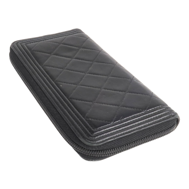 CHANEL 羊皮皮革Boy Long Wallet銀扣長錢包-4