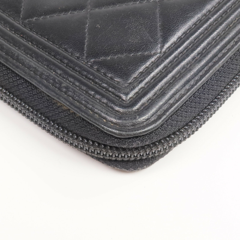 CHANEL 羊皮皮革Boy Long Wallet銀扣長錢包-9