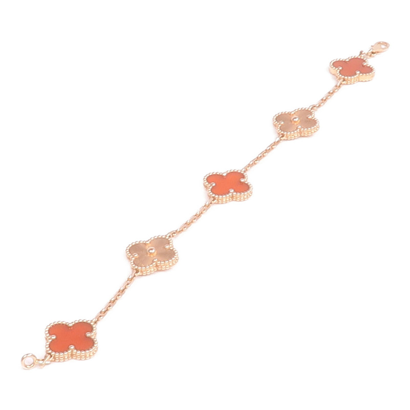 Van Cleef & Arpels 18K玫瑰金Vintage Alhambra Bracelet 5 Motifs紅玉髓手鏈-7