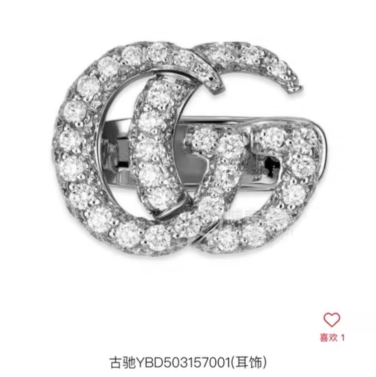 Gucci 古馳 白金滿鑽雙 G 耳飾，掛戴在耳骨上的，絕版買不到了，太好看，超閃-6