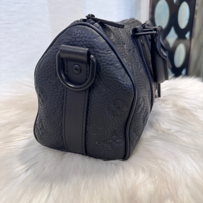 LV Keepall25 黑牛皮手提斜背波士頓包 晶片款-2