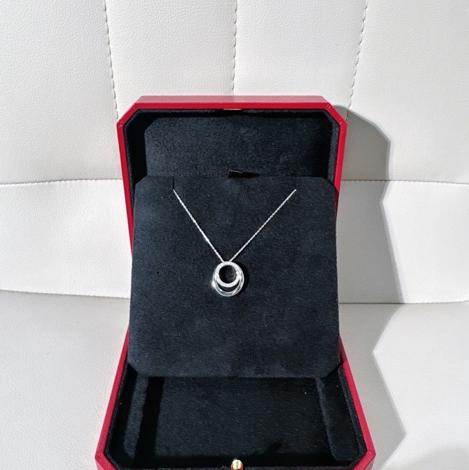 Cartier卡地亞 ETINCELLE DE CARTIER系列 白金帶鑽圓環項鍊，少有的款式-0