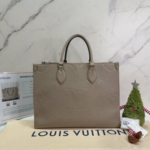 LV OnTheGo MM大象灰皮革托特包