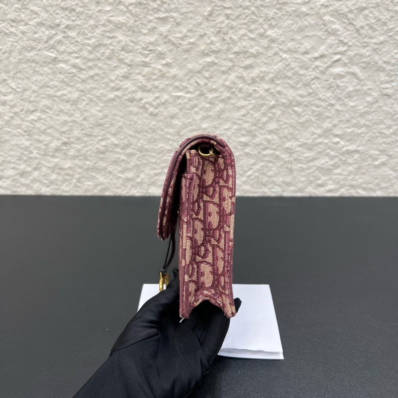 Dior迪奧紅色老花馬鞍鏈條包dior woc鏈條包單肩斜挎包-3