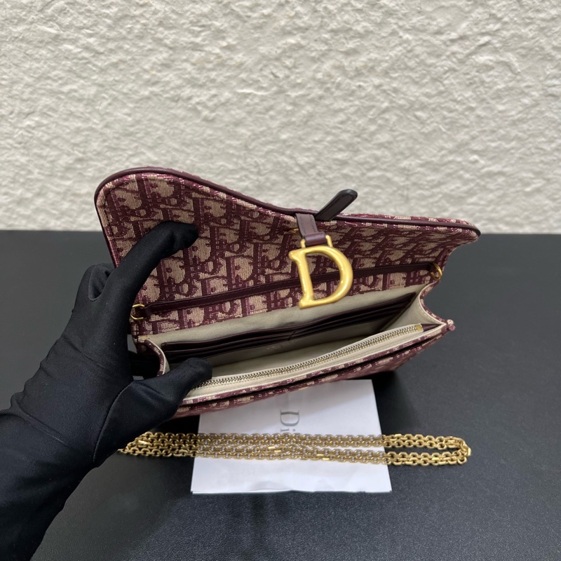 Dior迪奧紅色老花馬鞍鏈條包dior woc鏈條包單肩斜挎包-5