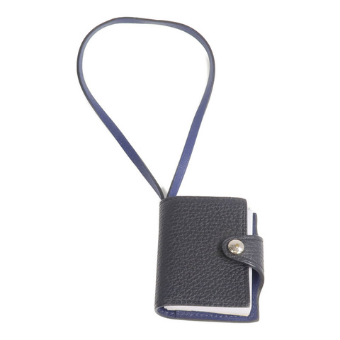 HERMES Clemence皮革Ulysse Nano銀扣掛飾Noir