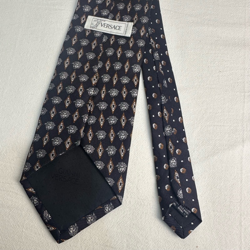 VERSACE 經典美杜莎菱格領帶 領結 絲綢（中古）-2