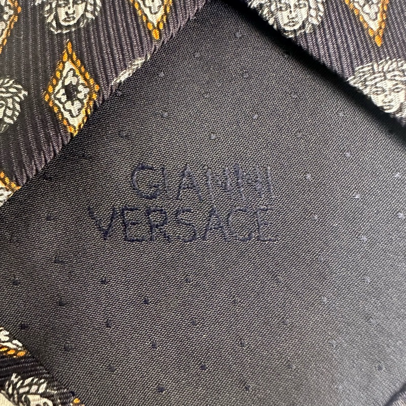 VERSACE 經典美杜莎菱格領帶 領結 絲綢（中古）-4