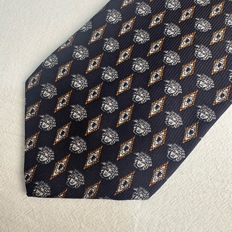 VERSACE 經典美杜莎菱格領帶 領結 絲綢（中古）-5