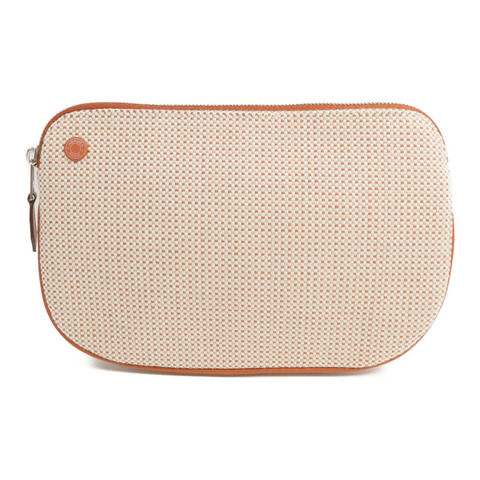 HERMES 帆布Echappee Case銀扣手拿包