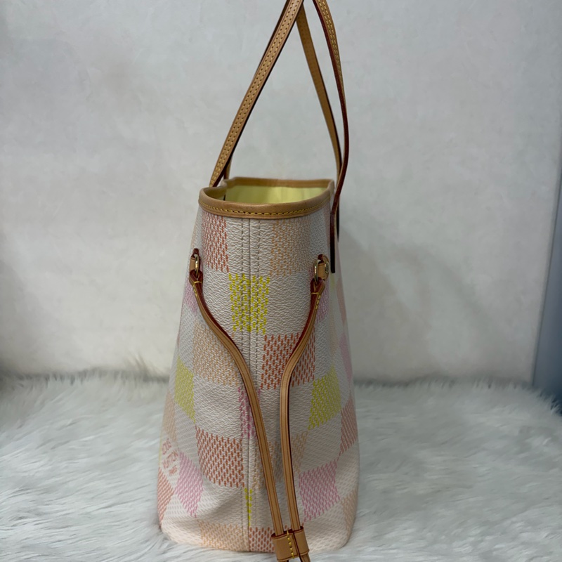 LV N40668 Neverfull MM 白色格紋 托特購物包 肩背包-2