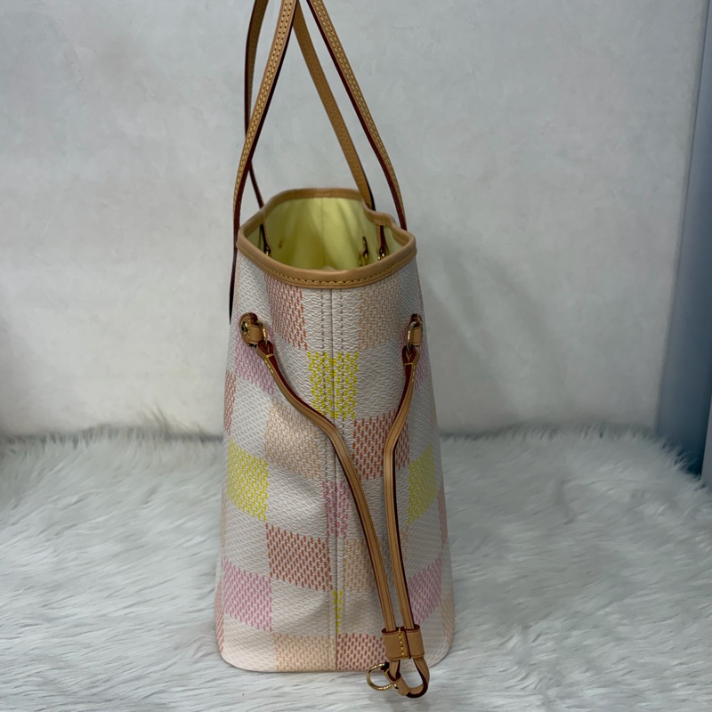 LV N40668 Neverfull MM 白色格紋 托特購物包 肩背包-4