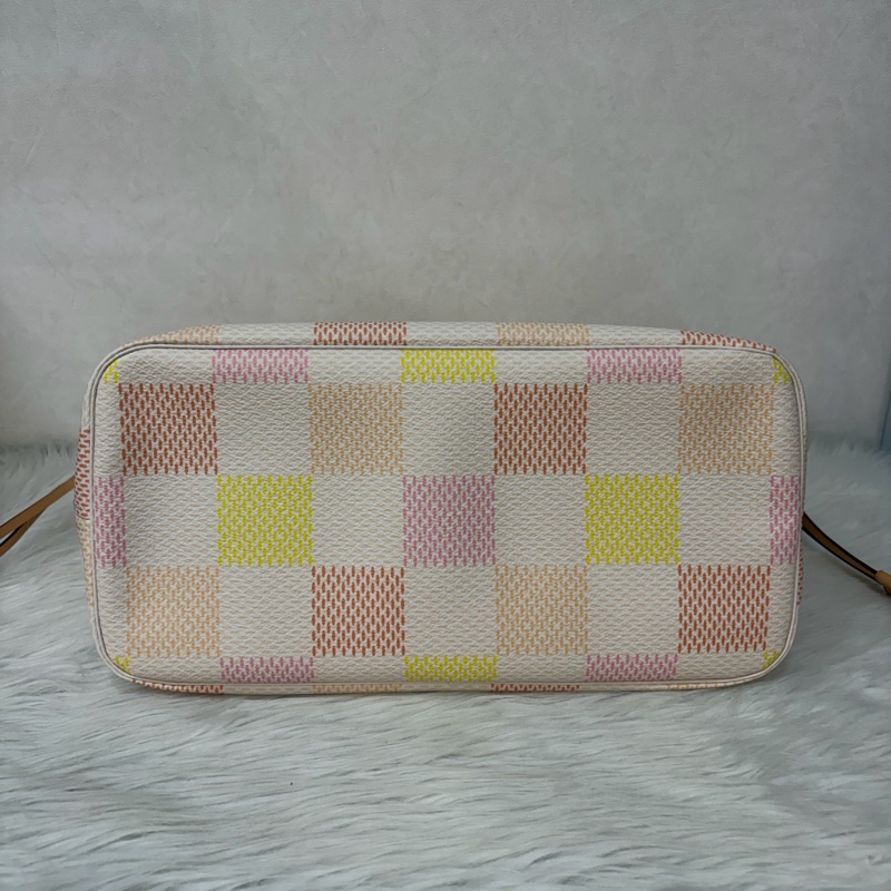 LV N40668 Neverfull MM 白色格紋 托特購物包 肩背包-5