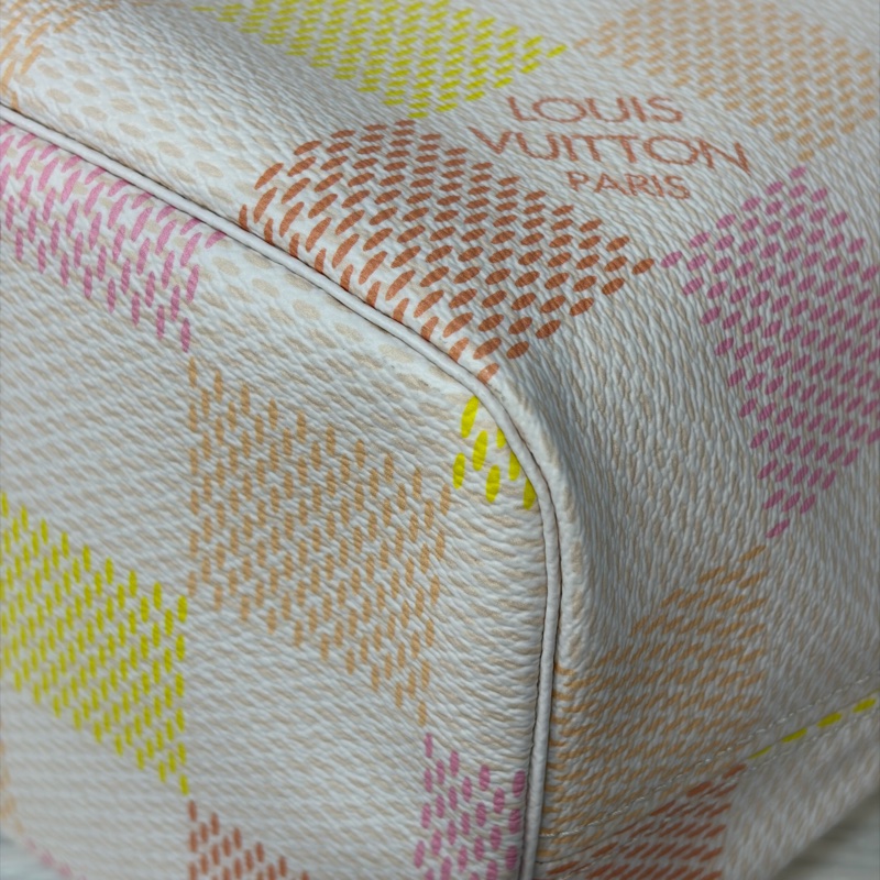 LV N40668 Neverfull MM 白色格紋 托特購物包 肩背包-9