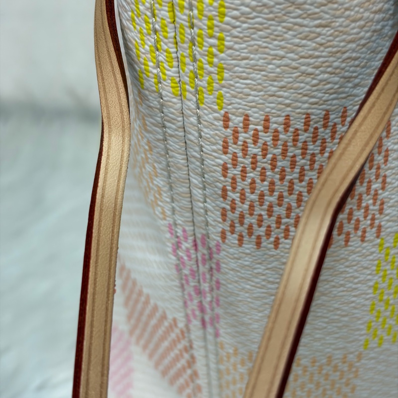 LV N40668 Neverfull MM 白色格紋 托特購物包 肩背包-12