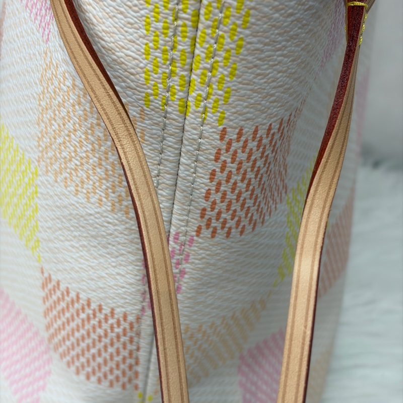 LV N40668 Neverfull MM 白色格紋 托特購物包 肩背包-18