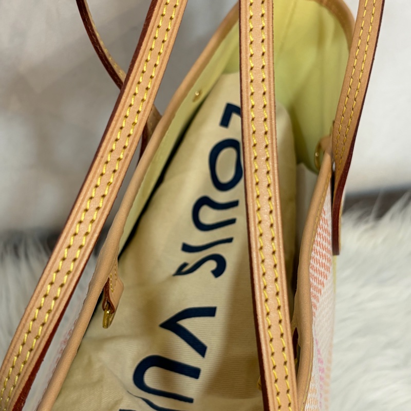 LV N40668 Neverfull MM 白色格紋 托特購物包 肩背包-37