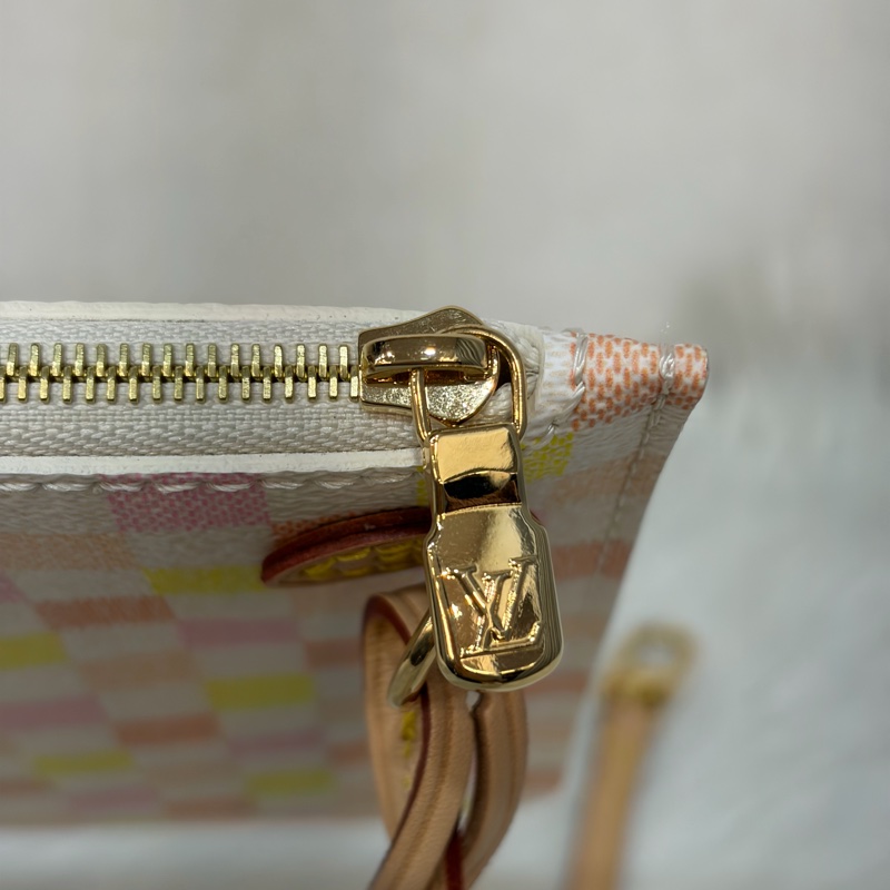 LV N40668 Neverfull MM 白色格紋 托特購物包 肩背包-57