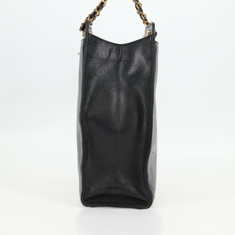 【日本直送】香奈兒魚子醬皮黑色金CC鏈條手提包 Auth 138564V-2