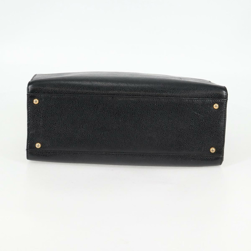 【日本直送】香奈兒魚子醬皮黑色金CC鏈條手提包 Auth 138564V-4