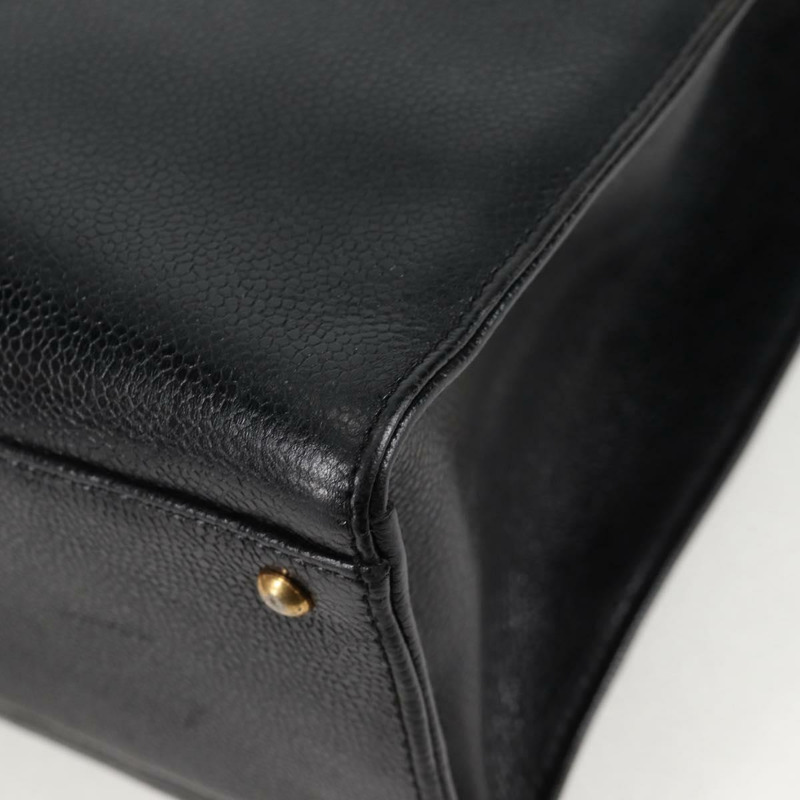 【日本直送】香奈兒魚子醬皮黑色金CC鏈條手提包 Auth 138564V-14