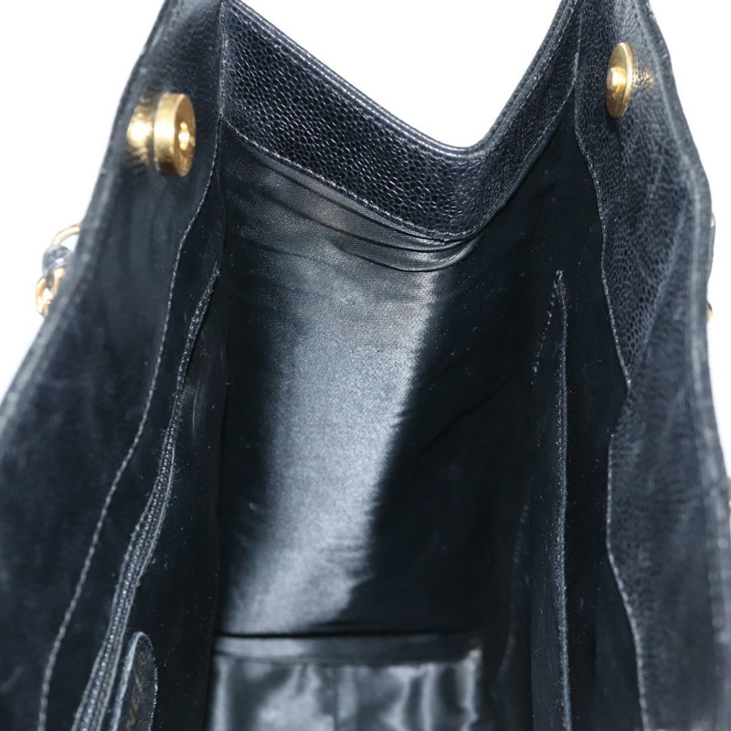 【日本直送】香奈兒魚子醬皮黑色金CC鏈條手提包 Auth 138564V-20