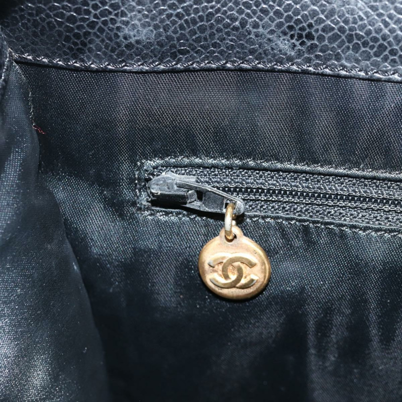 【日本直送】香奈兒魚子醬皮黑色金CC鏈條手提包 Auth 138564V-21