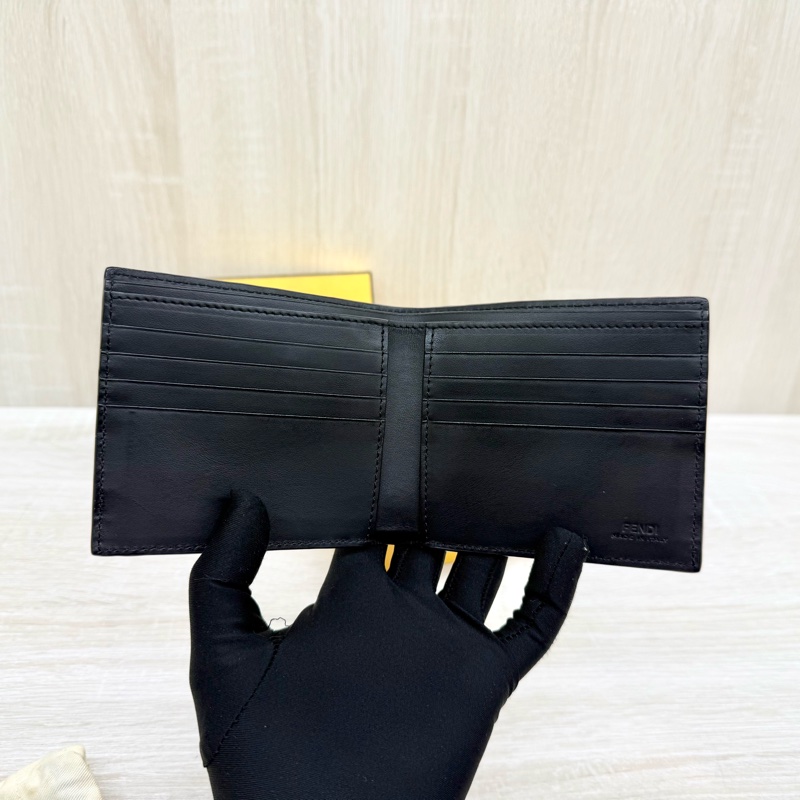 FENDI棕色牛皮拚黑色浮雕雙F對開短夾7M0169-2