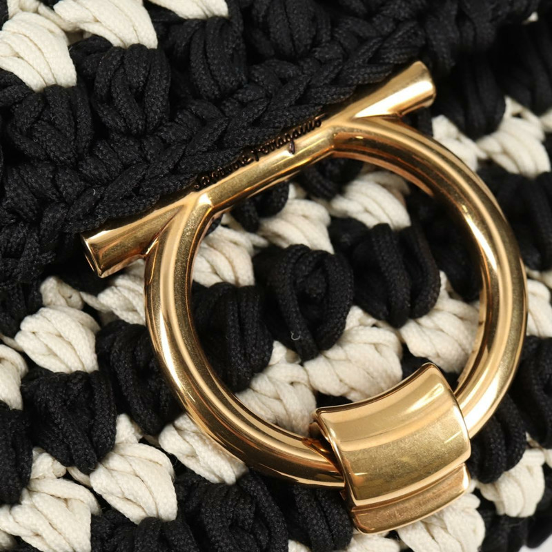 【日本直送】Salvatore Ferragamo Margot Gancini 手提包，聚酯纖維材質，兩用，白色/黑色，正品，貨號 yk19192SAV-17