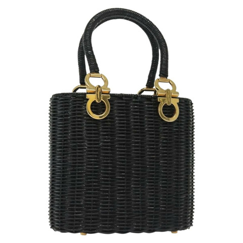 Salvatore Ferragamo Gancini 手提包 藤編 黑色 金色 正品 138876V
