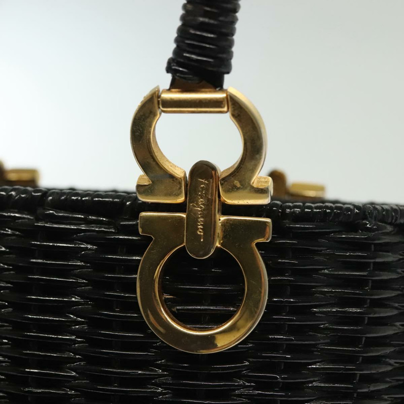 【日本直送】Salvatore Ferragamo Gancini 手提包 藤編 黑色 金色 正品 138876V-9