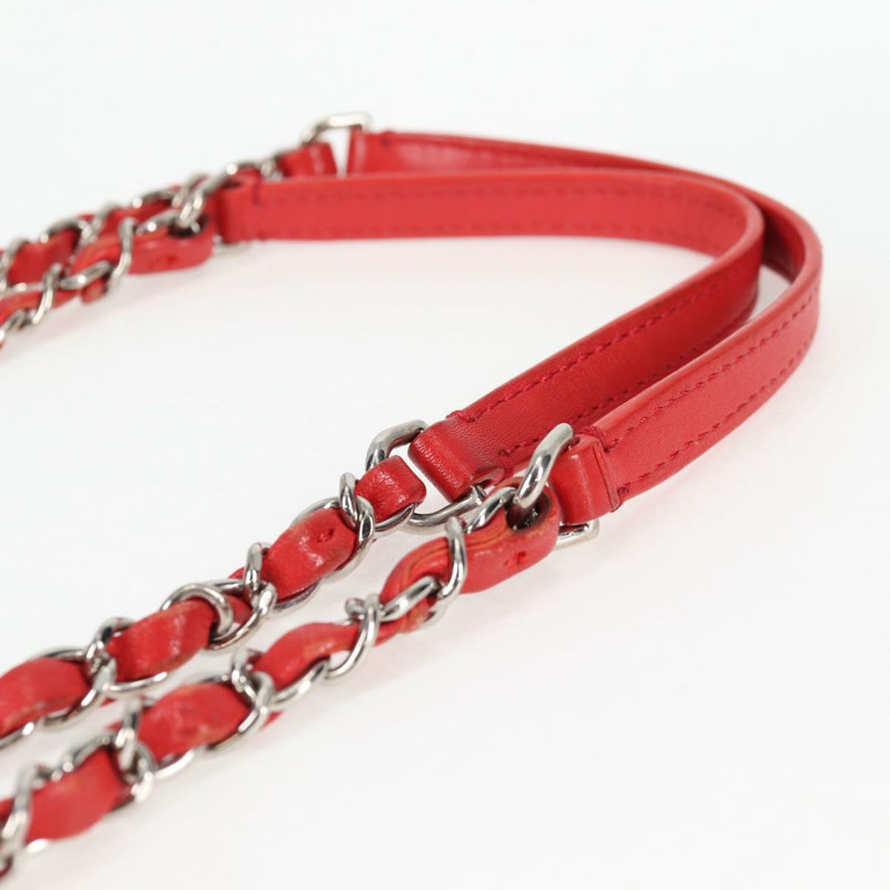 【日本直送】香奈兒 (CHANEL) 絎縫鏈條肩背包，紅色銀色雙C標誌皮革款，貨號 138980M-7