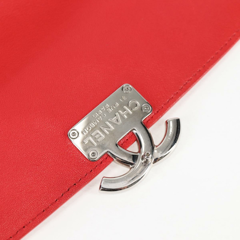 【日本直送】香奈兒 (CHANEL) 絎縫鏈條肩背包，紅色銀色雙C標誌皮革款，貨號 138980M-18