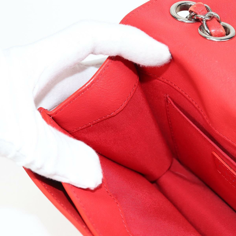 【日本直送】香奈兒 (CHANEL) 絎縫鏈條肩背包，紅色銀色雙C標誌皮革款，貨號 138980M-22