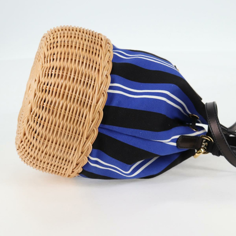 【日本直送】PRADA 藤編手提包 帆布 兩用 藍金配色 1BH115 正品 138994SM-3