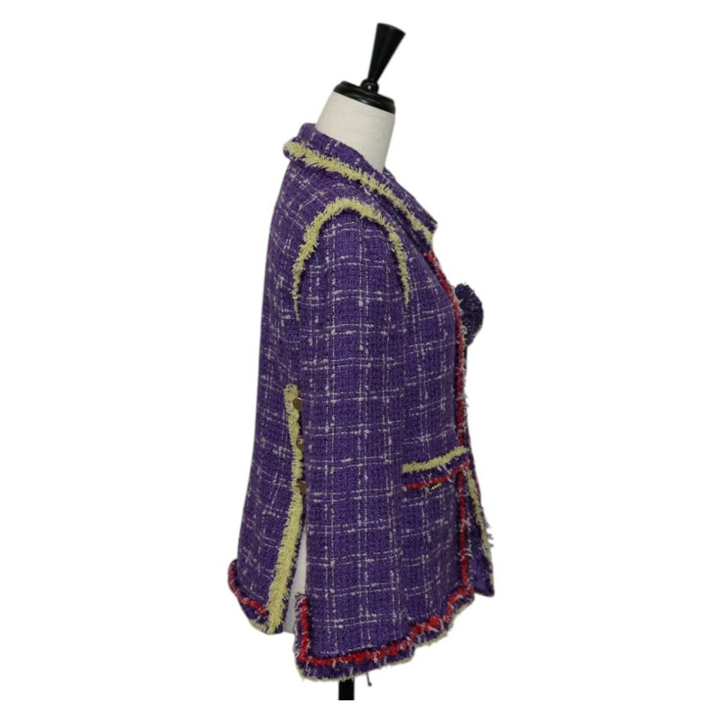 【日本直送】香奈兒外套，36碼，斜紋軟呢外套，紫色，CC標誌，正品編號135090SM-3