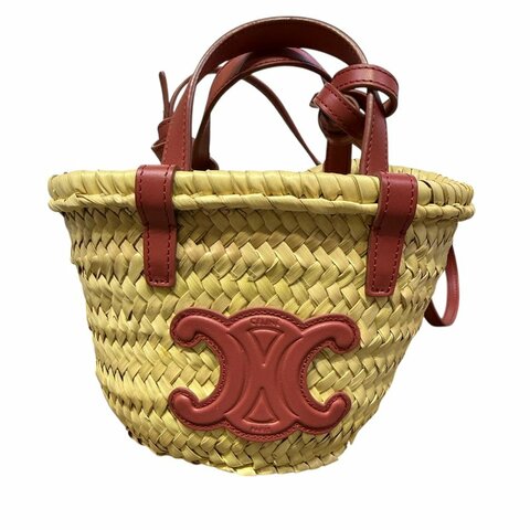 【美收精品】CELINE粉茶色竹編籃 5-114