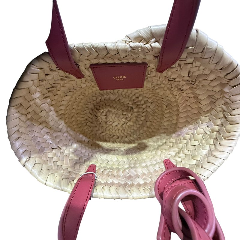【美收精品】CELINE粉茶色竹編籃 5-114-11