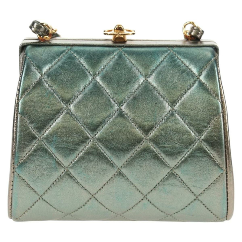 【日本直送】香奈兒 (CHANEL) Matelasse 鏈條肩背包，綠色皮革，CC 標誌，正品編號 136053SAV-12