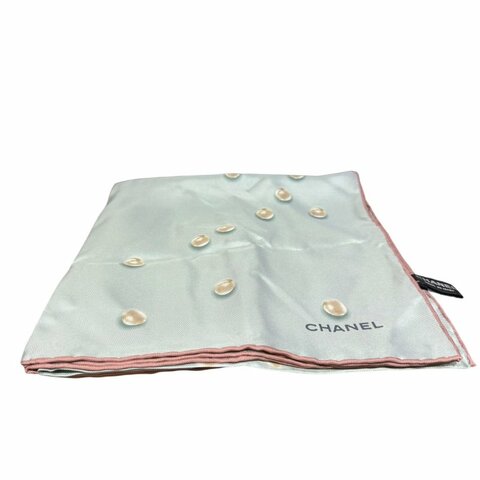 【美收精品】CHANEL淺藍色珍珠絲巾 5-122