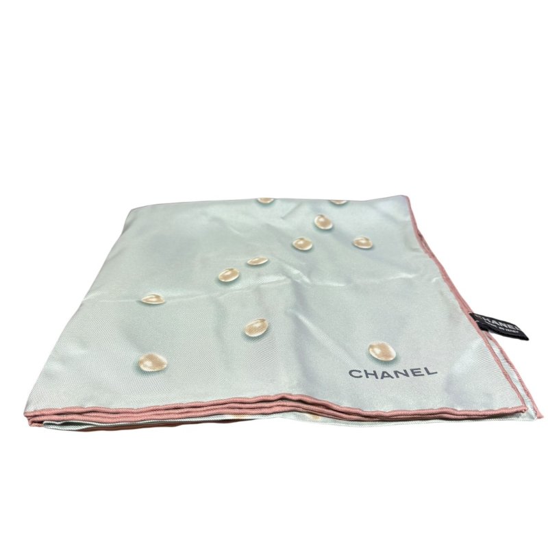 【美收精品】CHANEL淺藍色珍珠絲巾 5-122-0