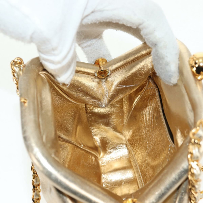 【日本直送】香奈兒 (CHANEL) 鏈條肩背包 皮革 金色 CC 標誌 正品 139977SAV-21