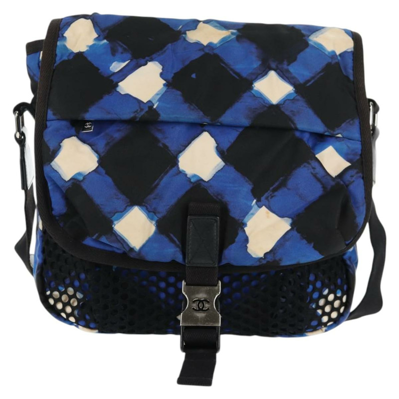 【日本直送】香奈兒尼龍單背包，藍黑銀雙C標誌，貨號141222V-12