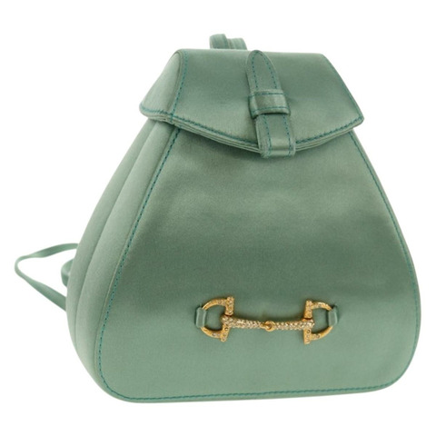 GUCCI 馬銜扣雙肩包 緞面 綠松石藍 金色 005 781 0316 Auth am9199V