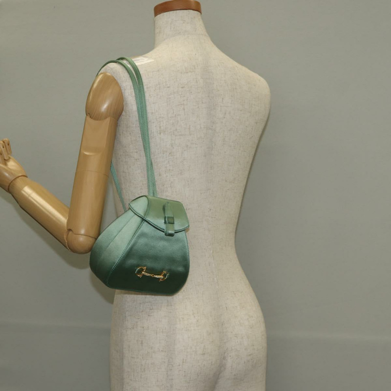 【日本直送】GUCCI 馬銜扣雙肩包 緞面 綠松石藍 金色 005 781 0316 Auth am9199V-33