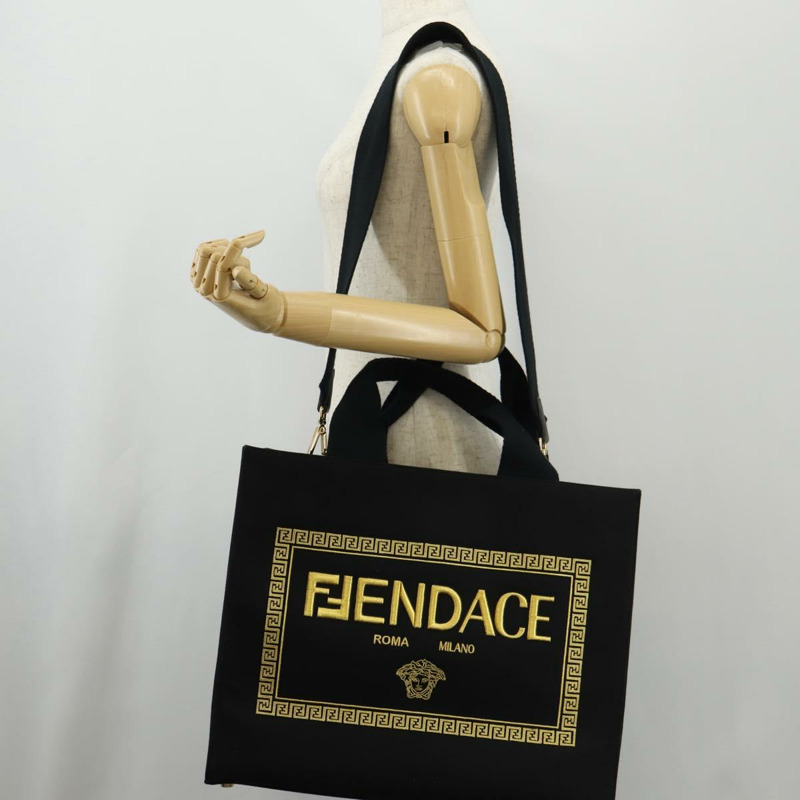 【日本直送】FENDI VERSACE 聯名款帆布托特包，黑色金色，兩用款，正品 BA6912M-28