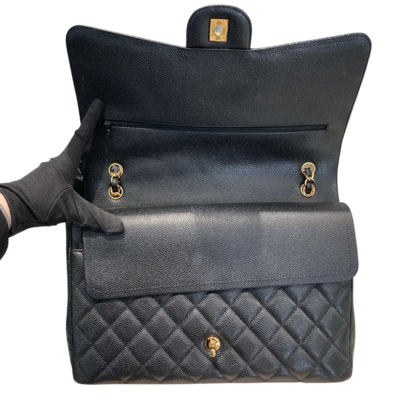 CHANEL 香奈兒 經典翻蓋包 荔枝紋牛皮 黑色-10