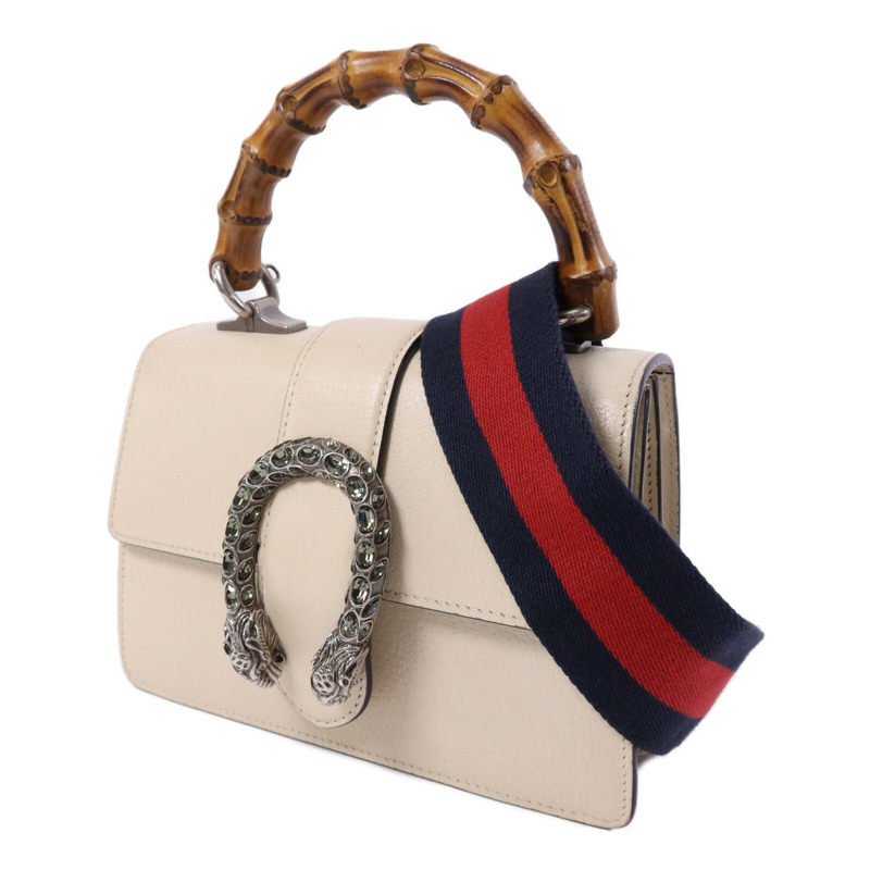 GUCCI 牛皮皮革Dionysus Bamboo銀扣手挽肩背兩用袋-2