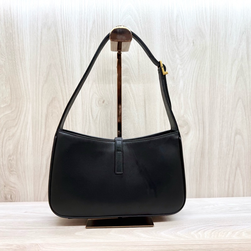 YSL黑色牛皮金釦LE5a7腋下肩背包-3